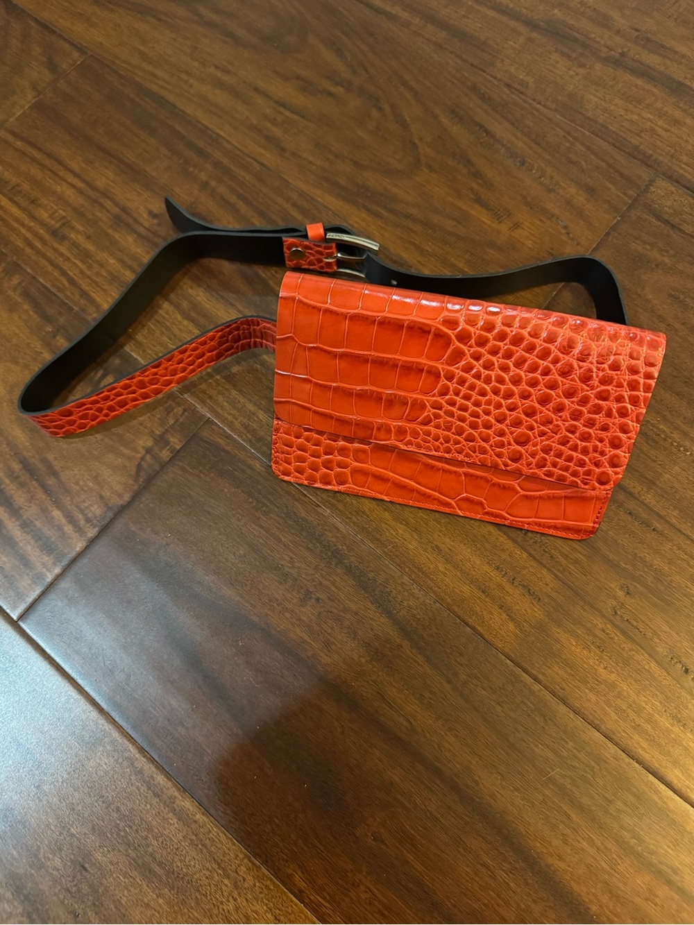 Red Croc-Embossed Leather Belt Bag - Argentinian Leather